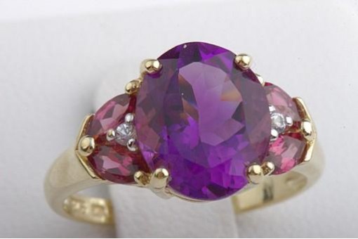 Ring Amethyst Brillanten Diamant 375 9 K Gelb Gold Gr 53 Top!