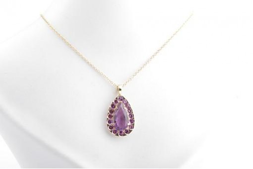 Amethyst Anhänger mit Kette Länge 46 cm 750 Gelbgold Neu!