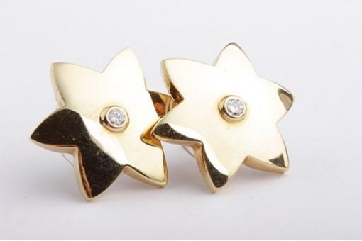 Ohrringe Ohrstecker 750 18K Gold Gelbgold mit Brillanten Diamant Sternform