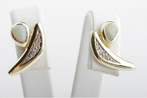 Ohrringe Opale Brillanten Diamant 585 14K Gelb Gold