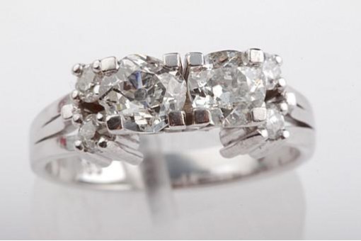 Diamant Ring antik 1,31ct Altschliff Diamanten Kissenschliff 585 Weiß Gold 