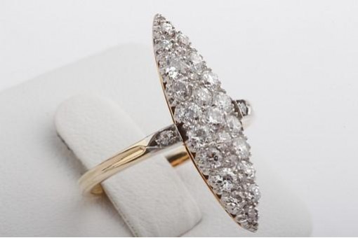 Sehr schöner Diamantring Altschliff Jugendstil 14K Gelb Gold antik 25 Diamanten