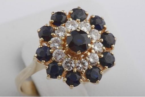 Saphir Brillant Diamant Ring 585 14K Gelb Gold Größe 55 Top!