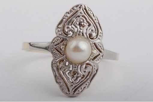 Antiker Ring mit Perle Jugendstil Art Deco feine Handarbeit 585 Gold Gr. 50