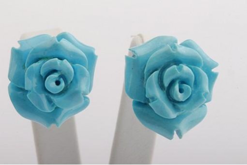 Aus Juwelierauflösung Türkis Rosen Ohrringe Ohrstecker 750 18K Gelb Gold