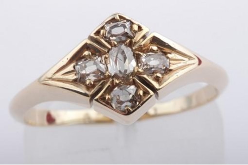 Diamant Ring Biedermeier antik 585 14K Gelb Gold Gr 60 Antik