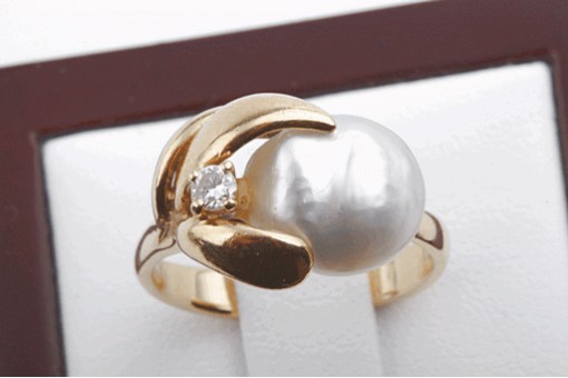 Ring Süßwasser Perle Diamant Brillant 750 18K Gelb Gold Gr. 52 Top!