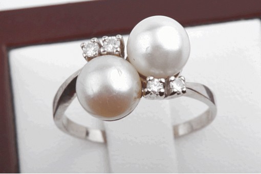 Perlen Ring mit Brillanten Diamant 585 14K Weiß Gold Gr. 56 Top!