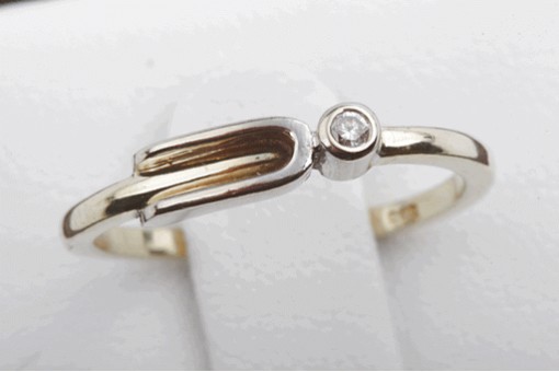 Solitär Ring 585 14k Gelb Gold Weiß Gold Bicolor Diamant Solitär 0,01ct