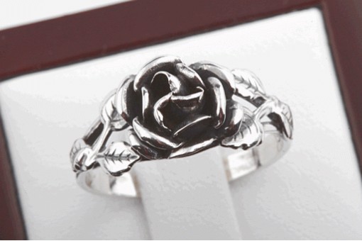 Ring Rose mit Blättern aus 925 Sterlingsilber Gr. 54,5 Top!