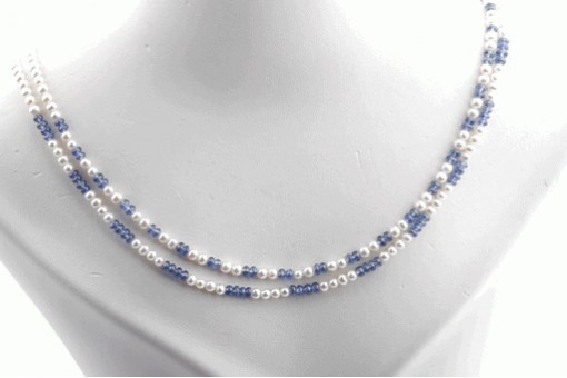 Süßwasser Perlen Kette mit Saphir 2-reihig Länge 47cm Verschluss 925 Silber