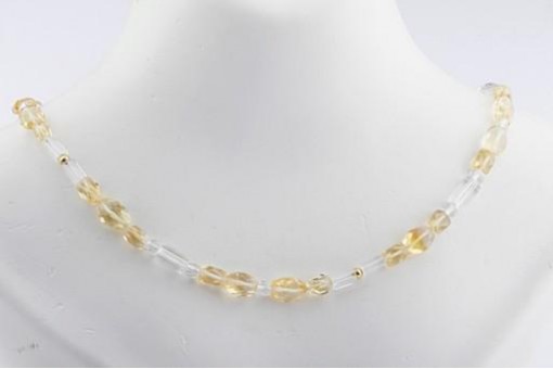 Citrin Bergkristall Kette Verschluss 585 14K Gelb Gold Länge 77cm Neu!