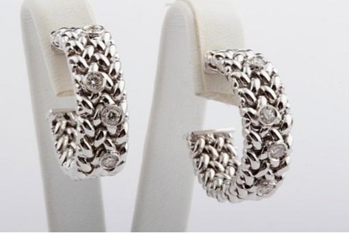 Brillant Diamant Designer Ohrringe Kreolen 750 18K Weiß Gold Top Zustand!
