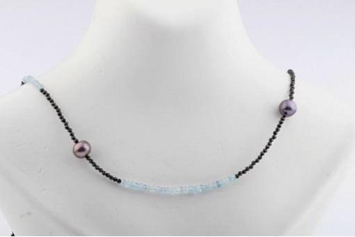 Aquamarin Spinell Perlen Kette Verschluss 925 Sterlingsilber vergoldet Neu!