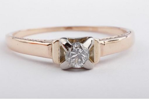 Solitär Diamant Ring 0,18ct 585 14K Rosé Gold Gr. 54 Antik