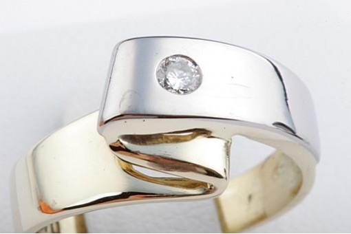 Solitär Brillant Diamant Ring 0,06ct 585 14K Bicolor Gold Gr. 53 Top!