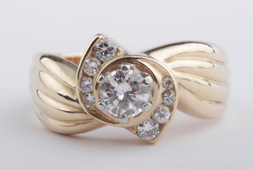 Brillant Diamant Design Ring 0,60ct 585 14K Gelb Gold Gr. 56 Top!