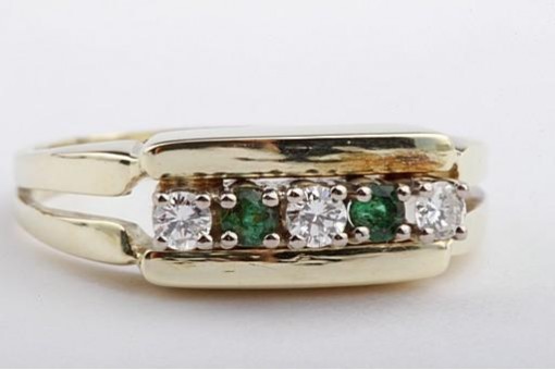 Smaragd Brillant Ring 585 14K Gelbgold Gr. 51 