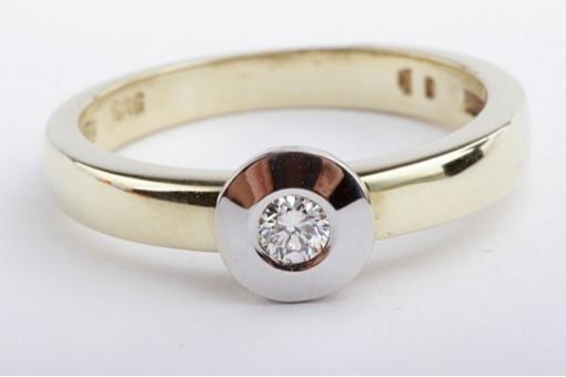 Solitär Brillant Diamant Ring 0,08ct 585 14K Bicolorgold Gr. 54 Top Zustand!