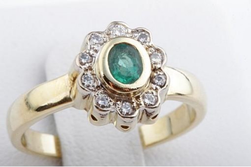 Smaragd Brillant Diamant Ring 750 18K Gelbgold Gr. 56