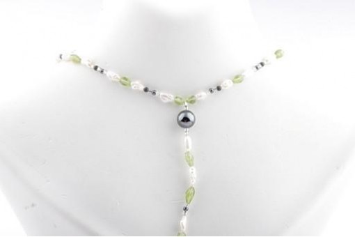 Süßwasserperlen Peridot Kette Verschluss 925 Sterlingsilber Länge 58cm Neu!