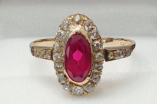 Rubin Diamant Ring 585 Rosegold antik und Altschliff Diamanten 59