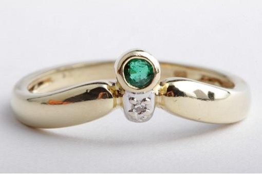 Smaragd Brillant Diamant Ring 585 14K Gelb Gold Gr. 55