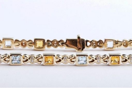 Topas Citrin Brillant Diamant Armband 585 14K Gelb Gold Länge 18cm