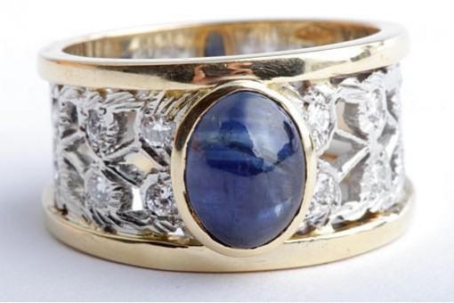 Ring Cabochon Saphir 2,83ct Brillanten 750 Bicolor Gold Ringgröße 54 17,2mm