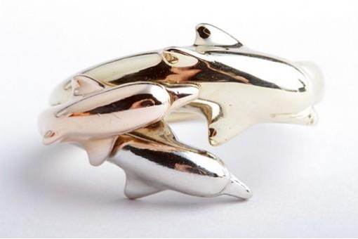 Schöner Delphin Ring Tricolor 585 14K Gold Gr. 55