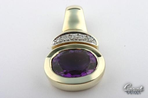 Amethyst Anhänger 14kt 585 Gelb Gold 5 Diamanten 0,03ct top!