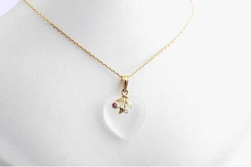 Diamant Brillant Rubin Halskette mit Herz Kristall 585 14K Gelb Gold 