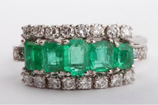 Smaragd Brillant Diamant Ring 750 18K Weiß Gold  Gr 59 Edel!