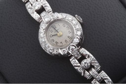 Tavannes Damen Art Deco Uhr Diamanten Platin Armband 585 Weißgold Handaufzug