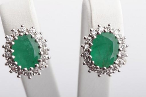 3,82ct Smaragd Ohrringe Ohrstecker Brillanten Diamant 585 14k Weißgold