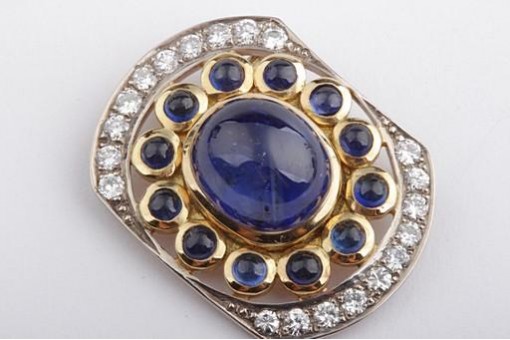 Anhänger Saphir Cabochon 8,6ct Brillanten 0,6ct 750 Bicolor Gold Edel!