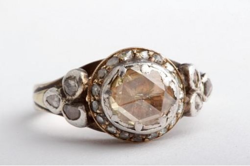 Diamant Ring 1ct antik Biedermeier 585 er 14K Gelbgold mit Silber