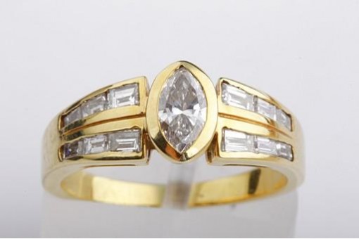 Navette Diamant Ring 1,01ct Baguette Diamanten TW Vsi 750 Gelb Gold Edel!