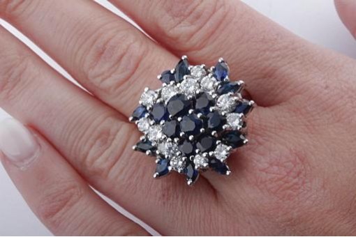 Saphir Brillant Diamant Ring 585 14K Weiß Gold Gr 57 Edel!