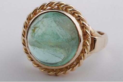 Ring großer Smaragd Cabochon 585 14K Gelb Gold Gr. 57 Edel!