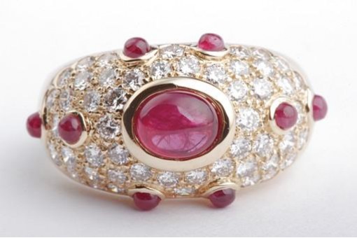 Desginer Ring Rubin Brillanten Diamant Handarbeit 750 18K Gold kl. Größe