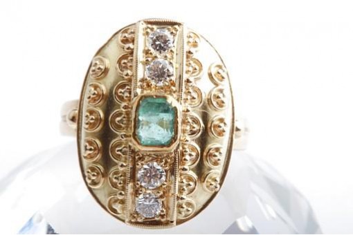 Smaragd Brillant Diamant Ring 750 18K Gelb Gold Gr. 50