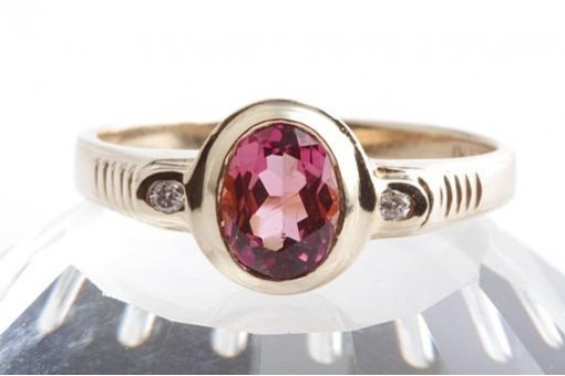 Pink Turmalin Brillant Diamant Ring 375 9K Gelb Gold Gr. 63