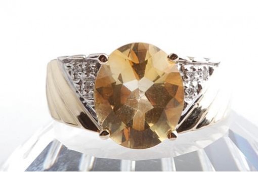 Citrin Brillant Diamant Ring 375 9K Gelb Gold Gr. 60 Zitrin