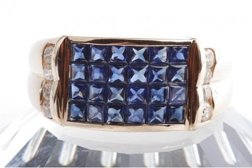 Ring 24 Saphire und 8 Brillanten Diamant 585 14kt Gelb Gold Designer Gr. 63