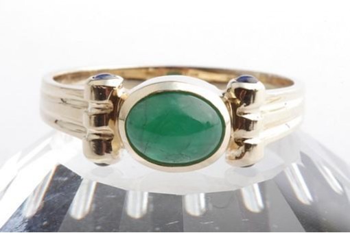Ring Smaragd Cabochon 4 Saphire 14K 585 Gelb Gold Gr. 63