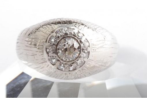 Ring antik mit Altschliff Diamanten 0,33ct 585 14K Weiß Gold kl. Gr. 46