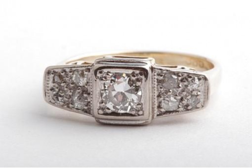 Ring antik Art Deco Diamanten Altschliff in aus 585 14K Gelb Gold Gr. 46