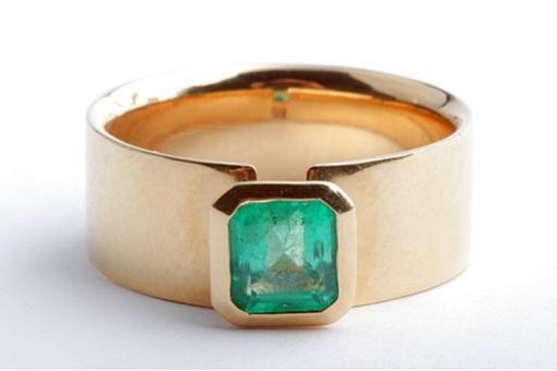 Designer Smaragd Ring 0,97ct 750 18K Gelb Gold Gr. 55