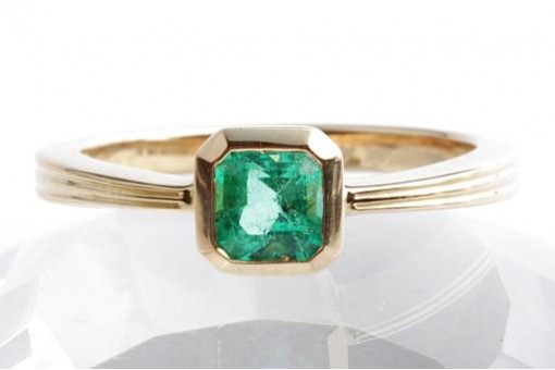 Smaragd Ring 0,56ct 750 18K Gelb Gold Gr. 56